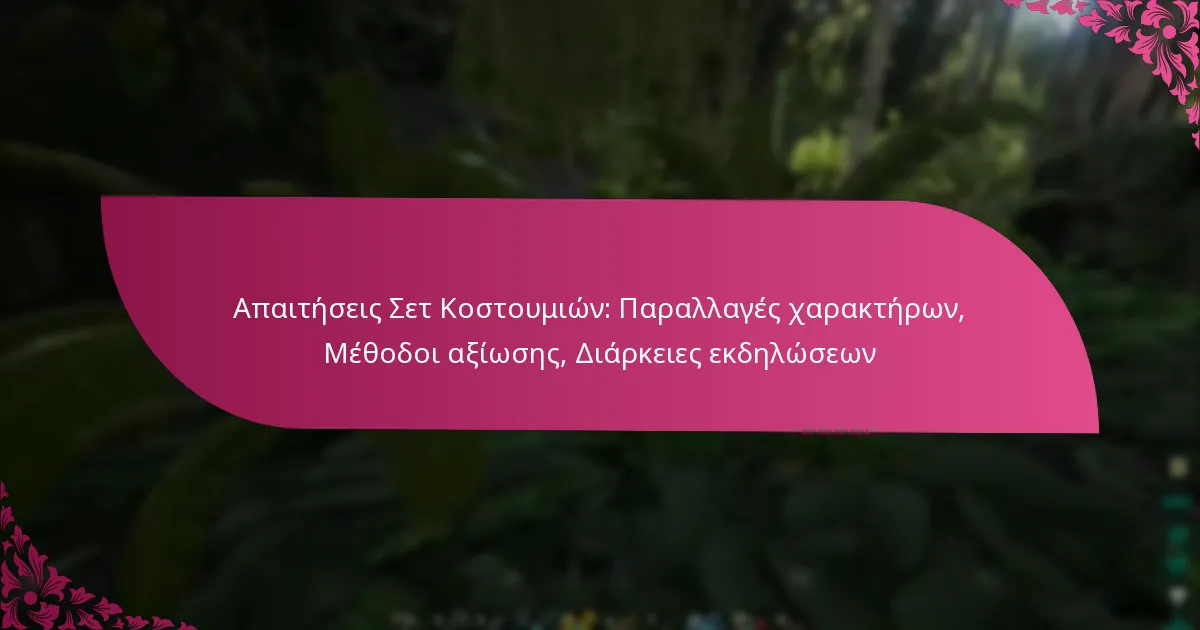 Απαιτήσεις Σετ Κοστουμιών: Παραλλαγές χαρακτήρων, Μέθοδοι αξίωσης, Διάρκειες εκδηλώσεων
